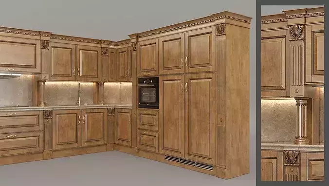 Classic Luxury Kitchen Interior with Island 3D model 3