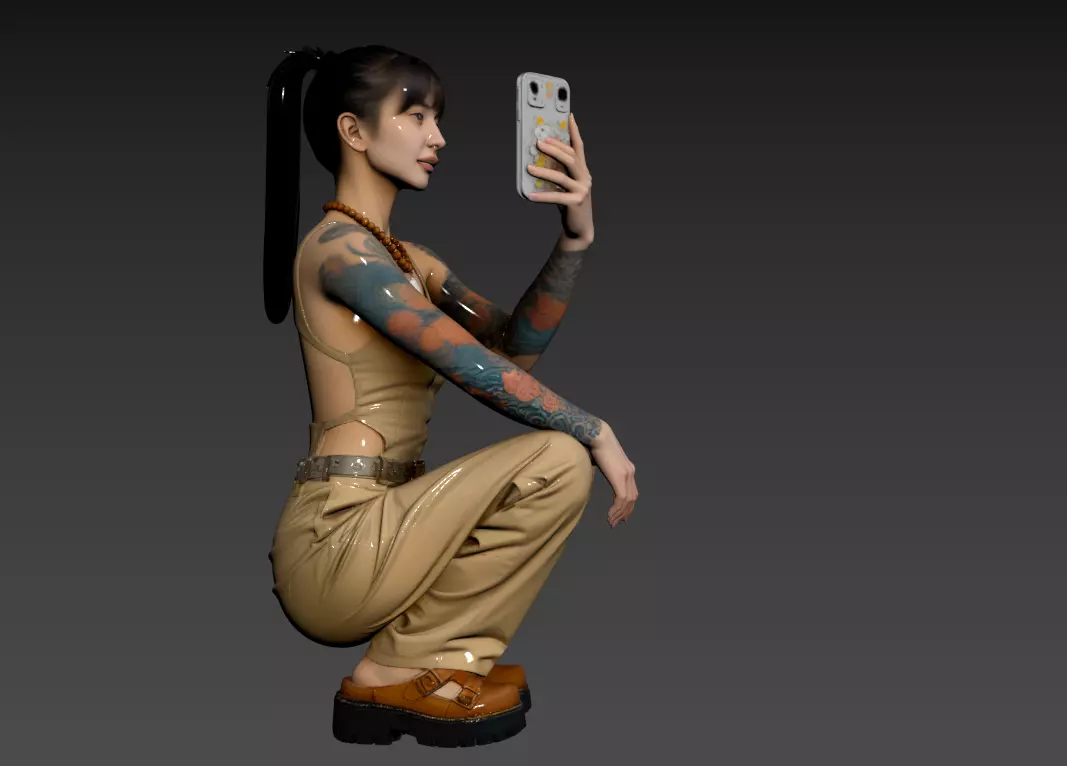 C61- Oriental Scene - Tattoo Selfie Girl 3D model