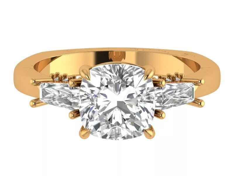 Cushion Three Stone Vintage Ring 3D print model