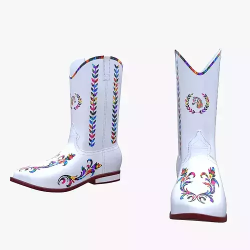 White Embroidered Cowboy Boot 3D Model PBR Game Ready