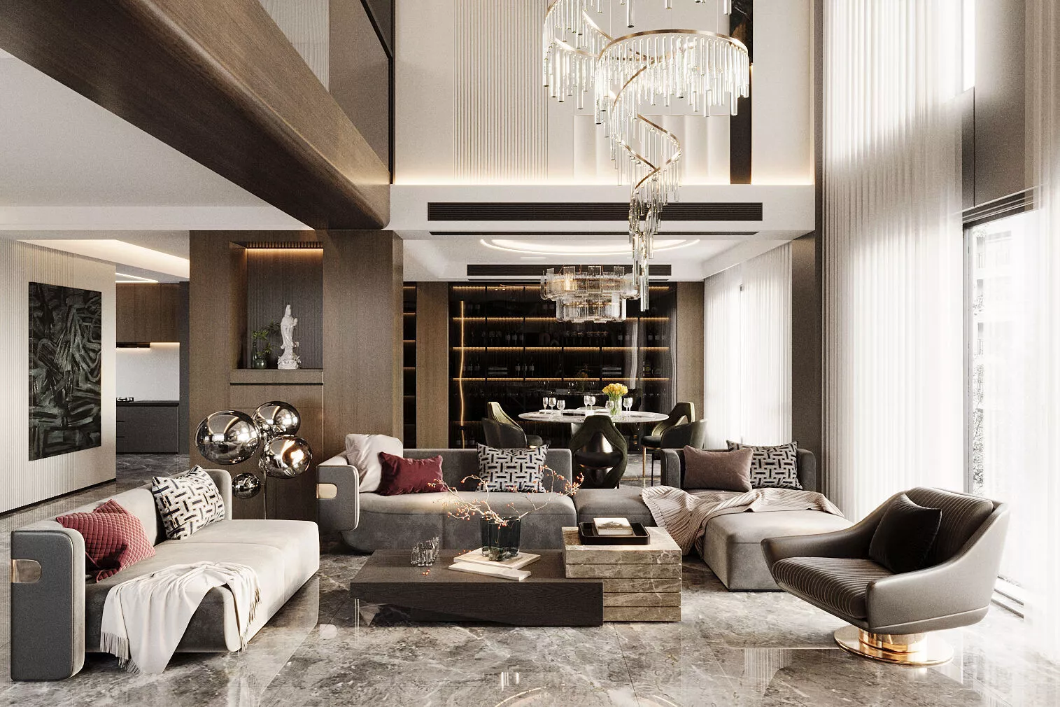 Italian-style living and dining room 3D model