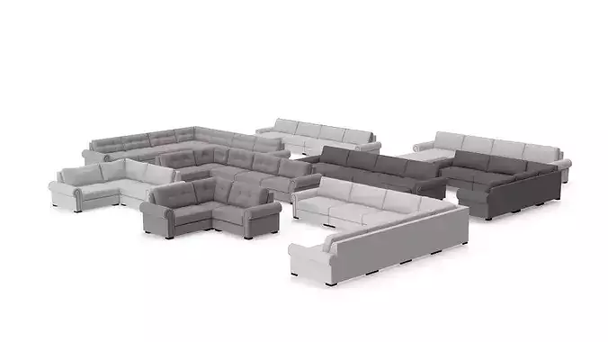 Modern Modular Fabric Sectional Sofa Set 3D model 2