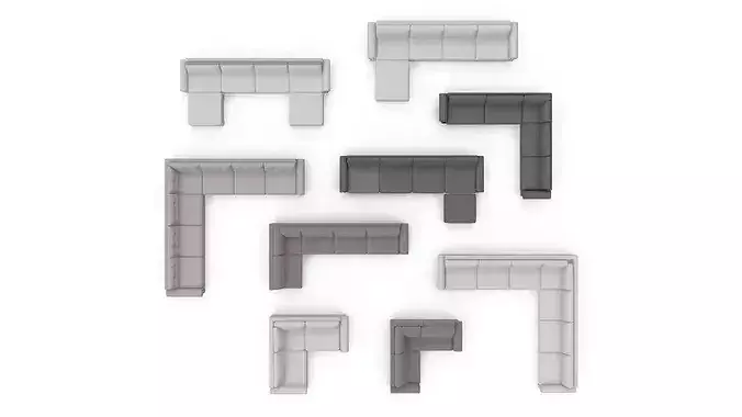 Modern Modular Fabric Sectional Sofa Set 3D model 4