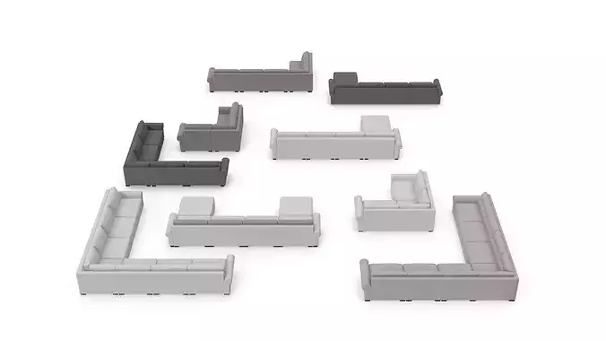 Modern Modular Fabric Sectional Sofa Set 3D model 6