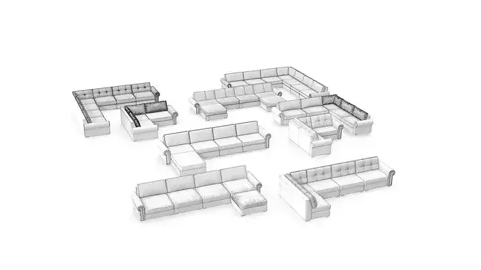 Modern Modular Fabric Sectional Sofa Set 3D model 3