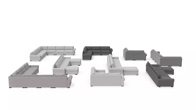 Modern Modular Fabric Sectional Sofa Set 3D model 5