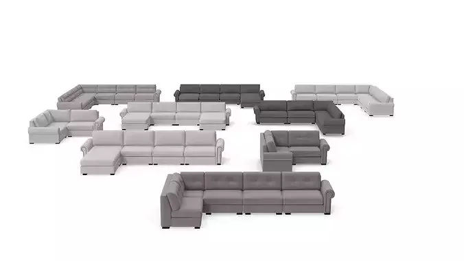 Modern Modular Fabric Sectional Sofa Set 3D model