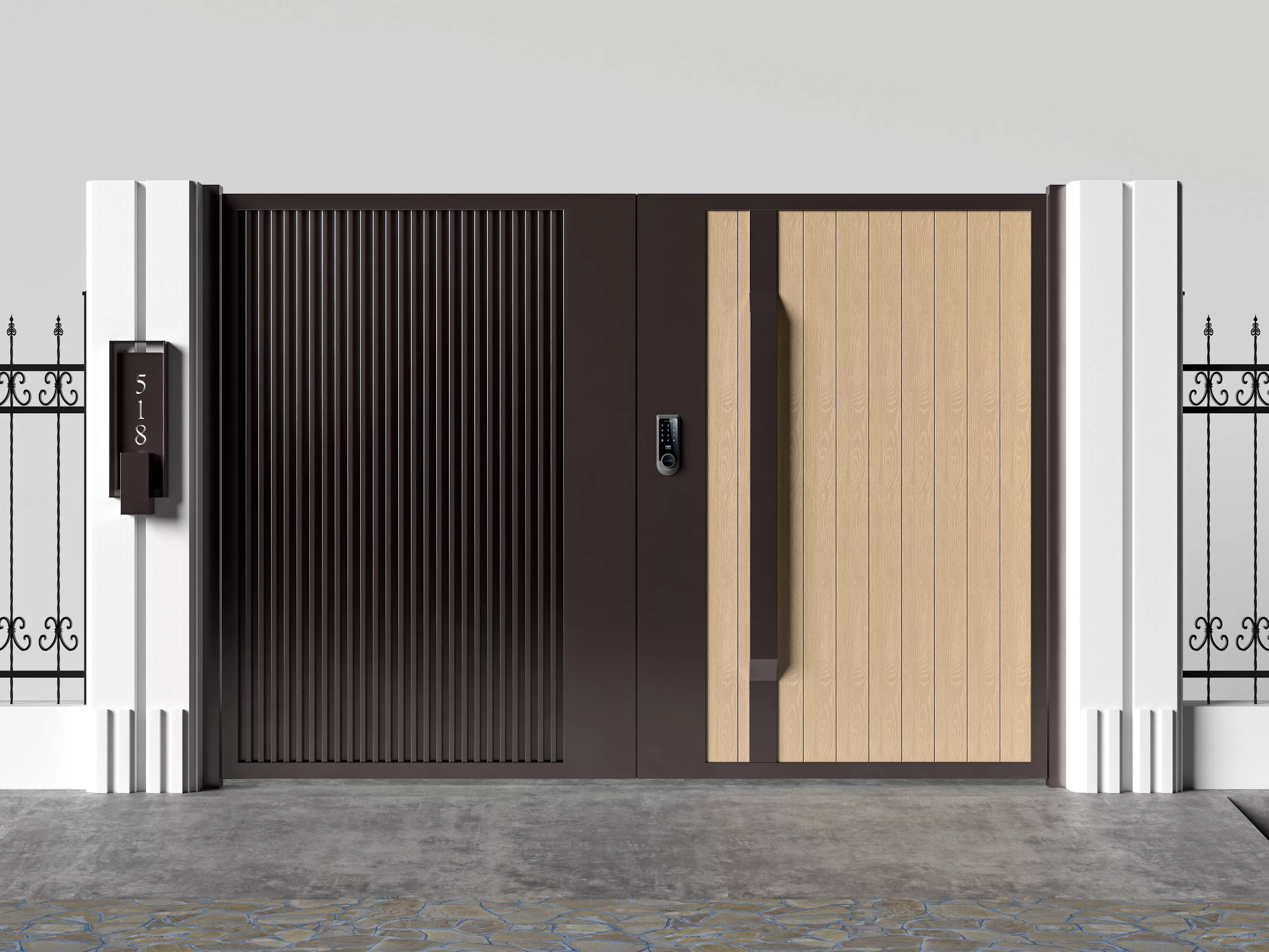 Modern courtyard with access control - villa gate 3D model