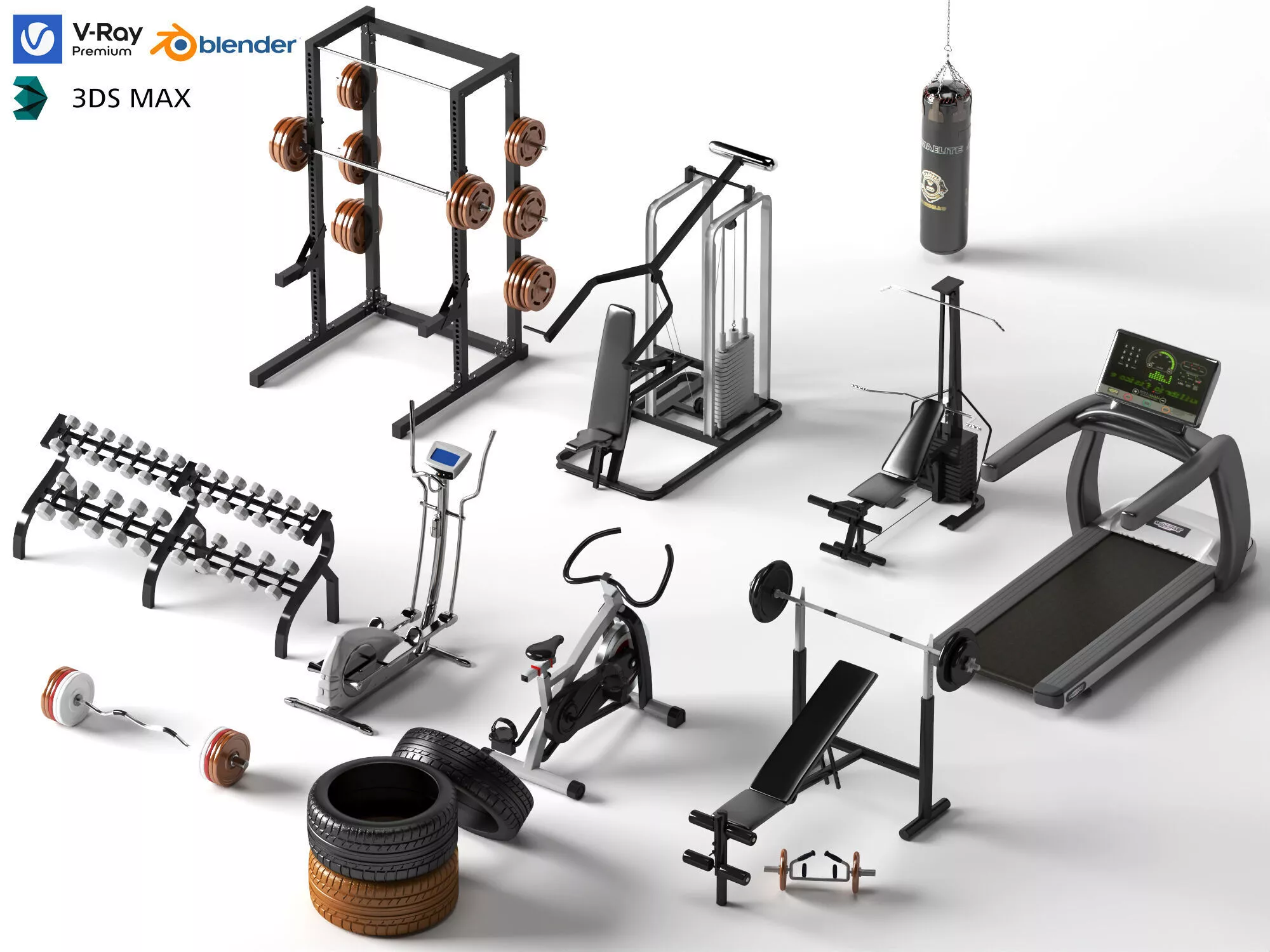 Gym Fitness Equipment 3D Model Workout Machine Pack 3D model