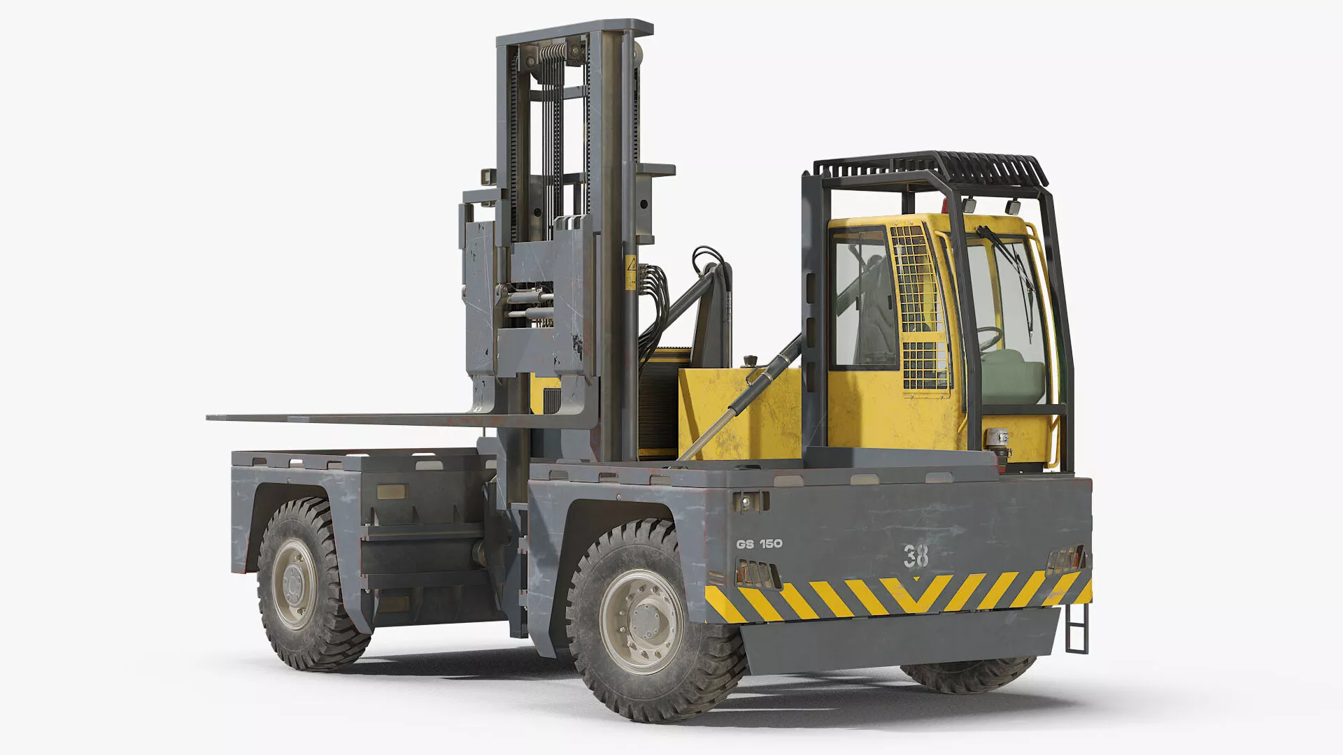 Baumann GS 150 Used Side Loader Truck Yellow Rigged 3D model