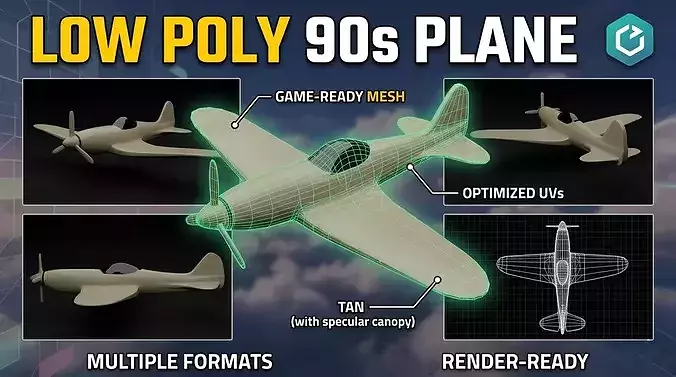 Low Poly 90s Plane Game Ready Flying Vehicle FBX OBJ