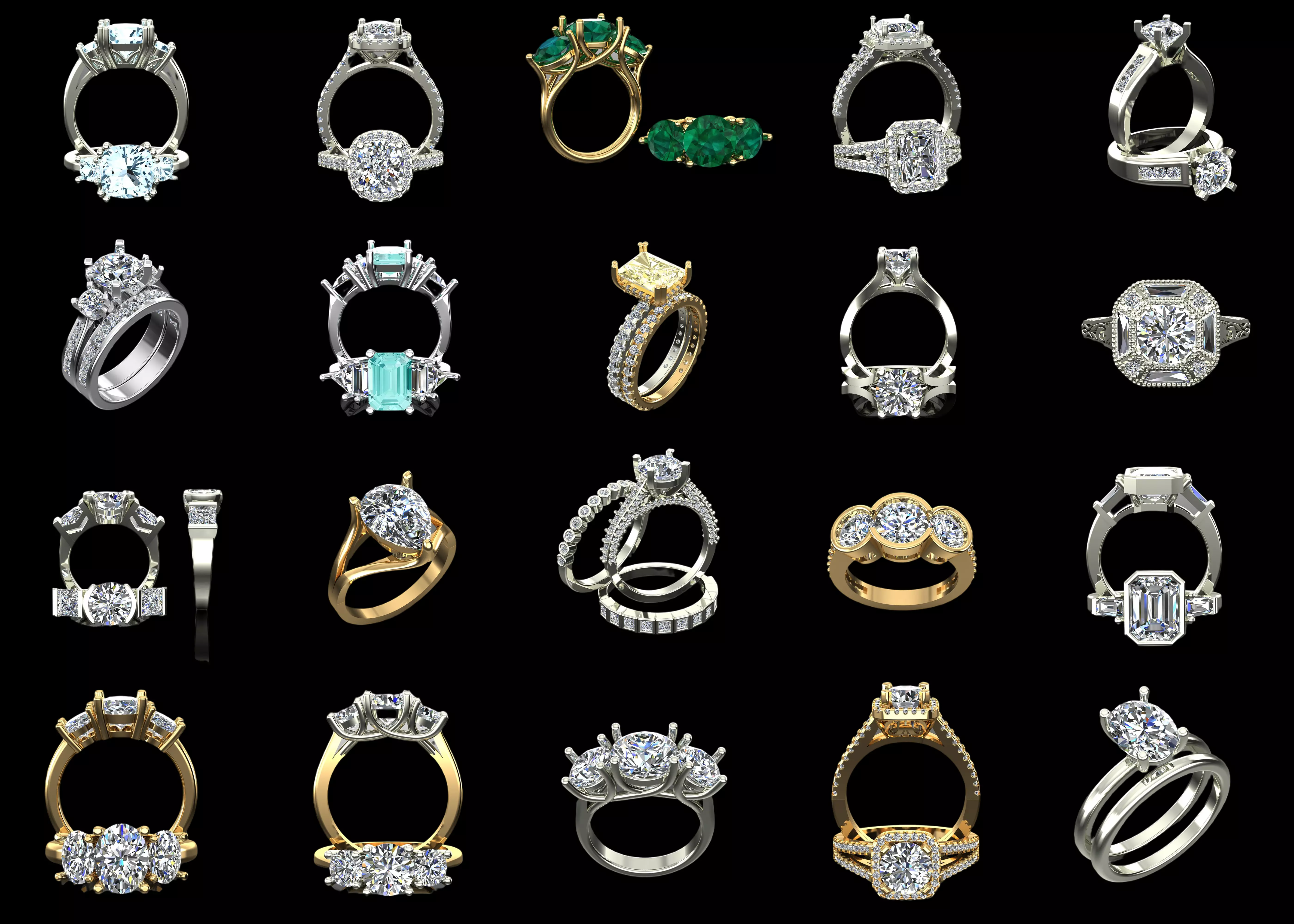 Luxury Ring CAD Collection 20 STL and 3DM Jewelry Designs 3D print model