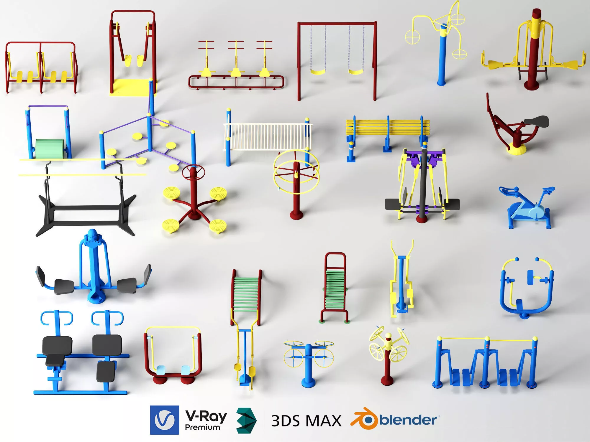 Outdoor Fitness Equipment 3D Model Park Workout Machine Pack 3D model