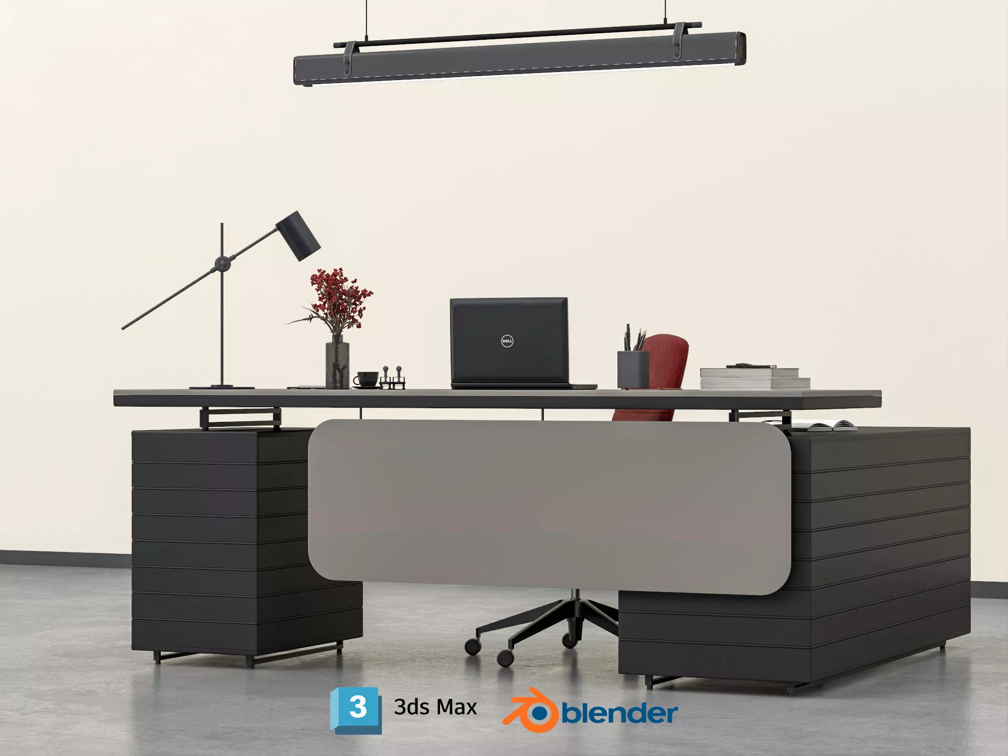 Modern Executive Office Desk Setup Low-poly 3D model