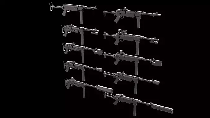 Stylized Low Poly MP40-10 Variations Game Ready
