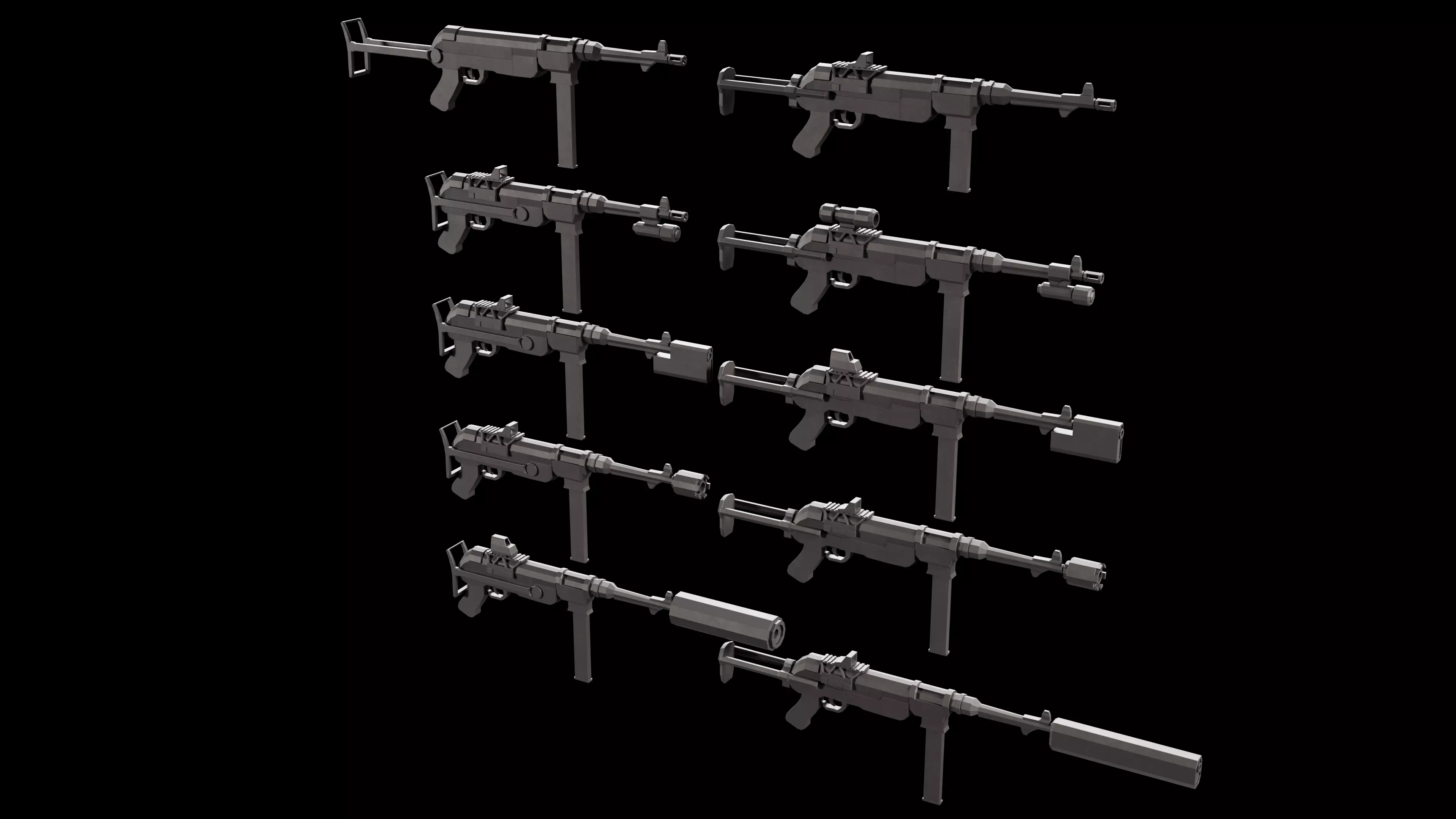 Stylized Low Poly MP40-10 Variations Game Ready Low-poly 3D model