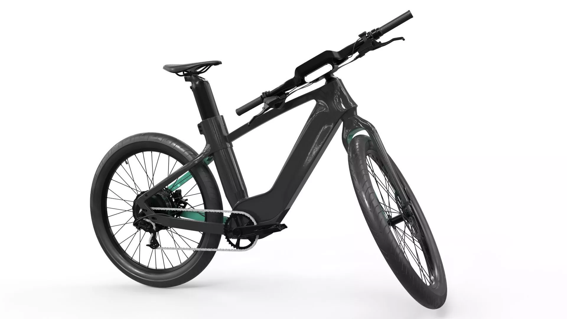 Urban Electric Bike with Integrated Battery Black Rigged 3D model