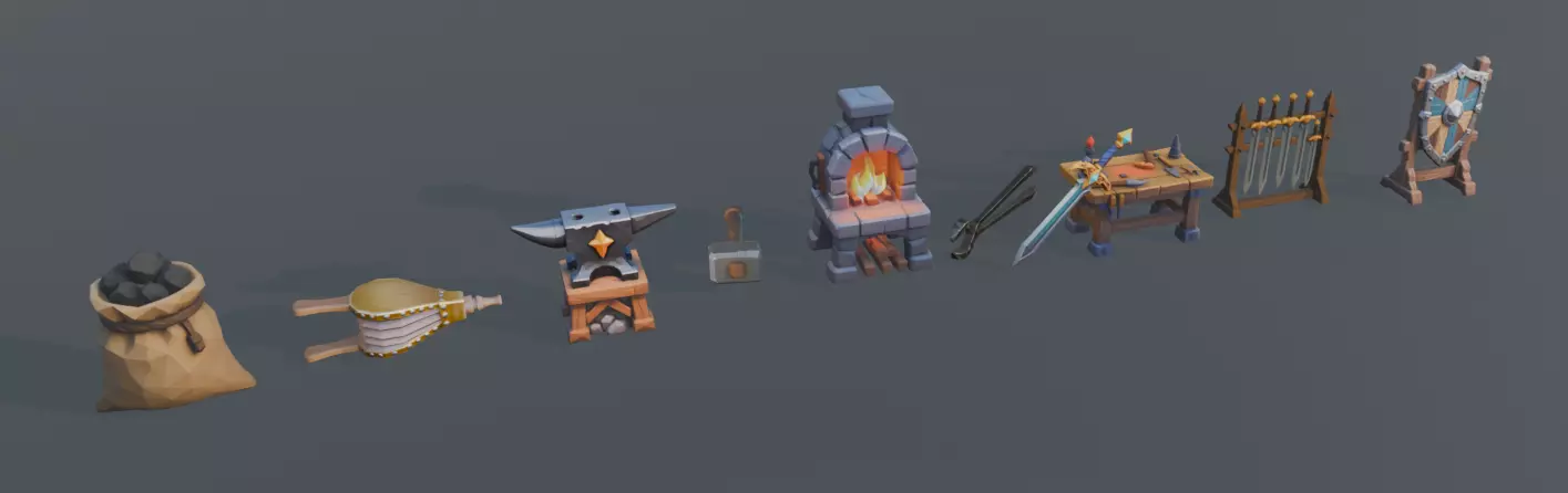 Low Poly Medieval Blacksmith Pack - Stylized Game Assets Low-poly 3D model