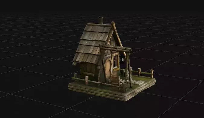 Medieval Fantasy Wooden Cabin - High Poly PBR Stylized House 3D model 6