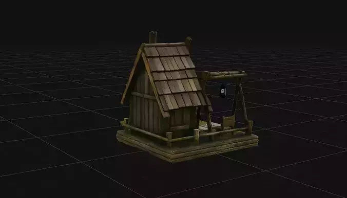 Medieval Fantasy Wooden Cabin - High Poly PBR Stylized House 3D model 5