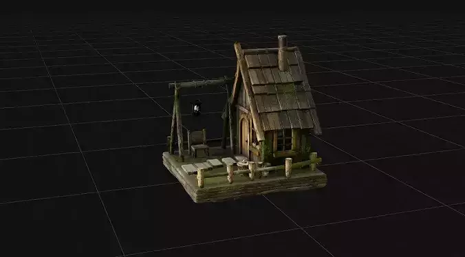 Medieval Fantasy Wooden Cabin - High Poly PBR Stylized House 3D model 2