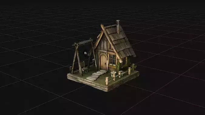 Medieval Fantasy Wooden Cabin - High Poly PBR Stylized House 3D model