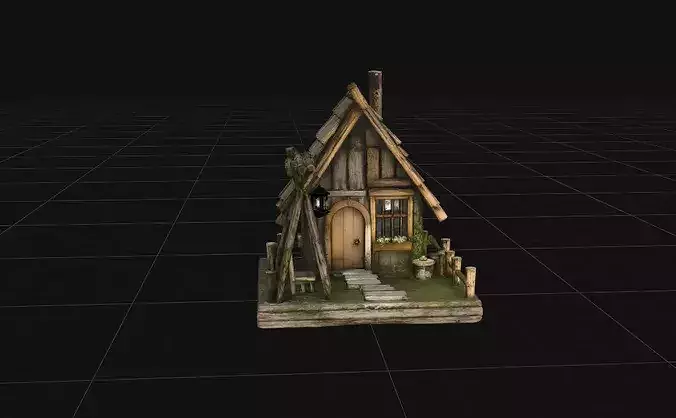 Medieval Fantasy Wooden Cabin - High Poly PBR Stylized House 3D model 7