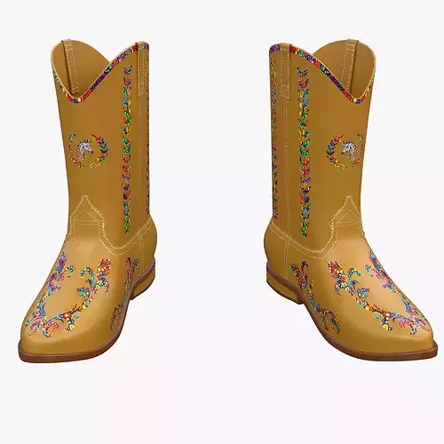 Brown Embroidered Cowboy Boot 3D Model PBR Game Ready