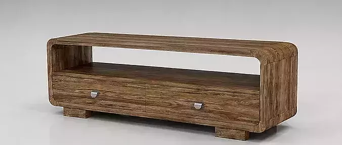 Modern Curved Wooden TV Stand 3D model 3