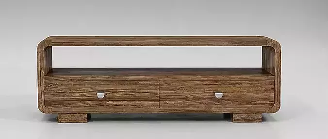 Modern Curved Wooden TV Stand 3D model 2