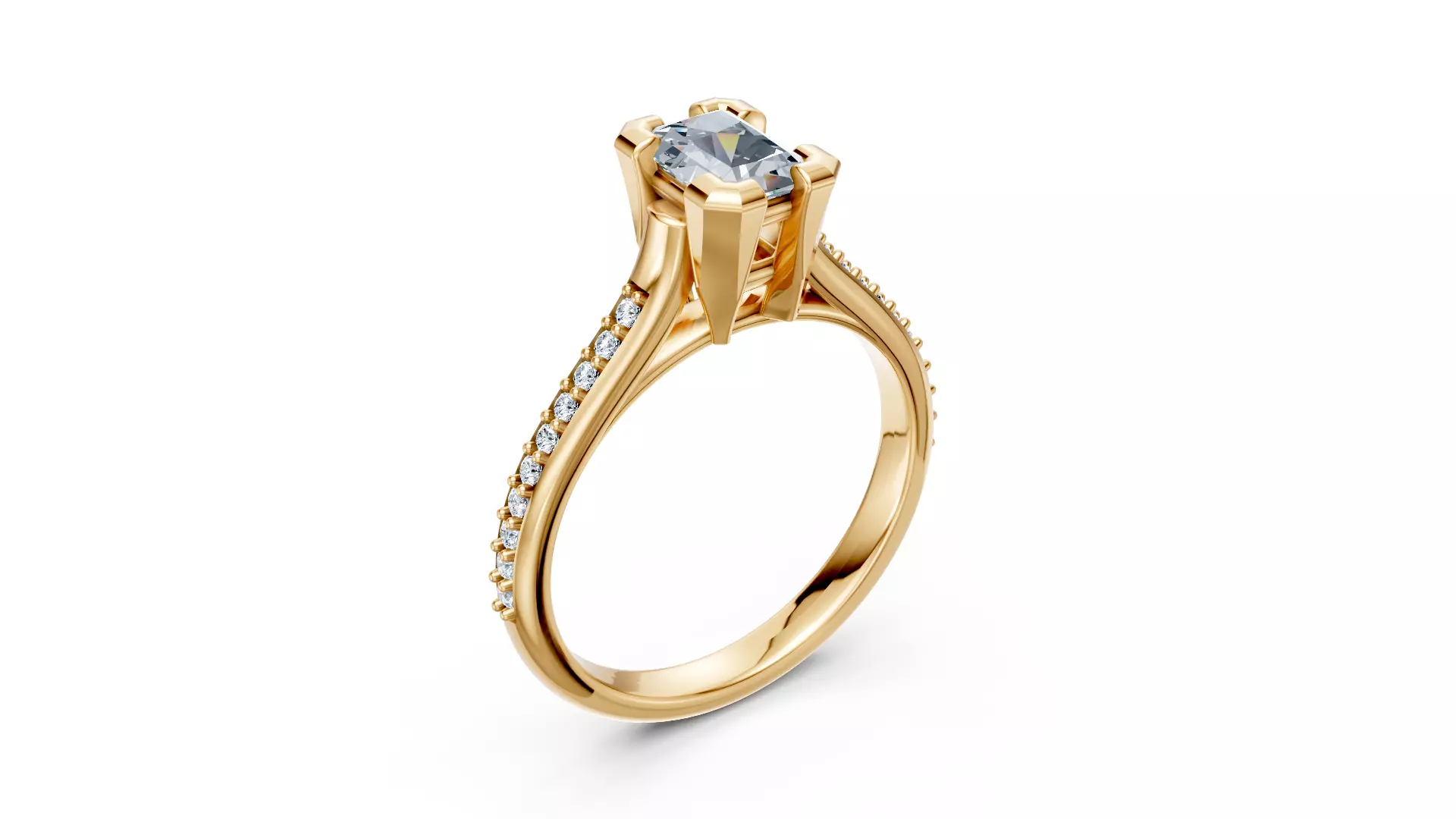 Cathedral Radiant Diamond Ring 3D Printable Jewelry CAD 3D print model