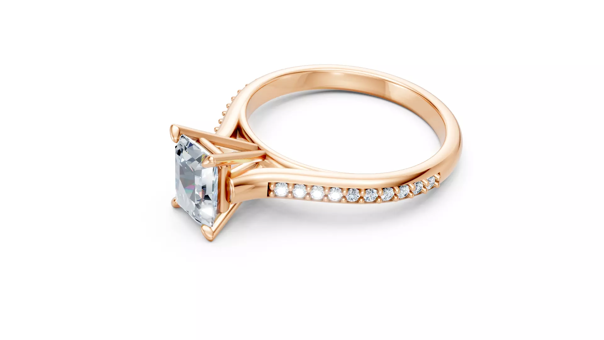 Cathedral Radiant Diamond Ring 3D Printable Jewelry CAD 3D print model