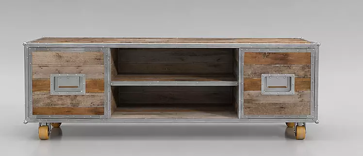 Industrial Rustic TV Cabinet with Metal Frame 3D model