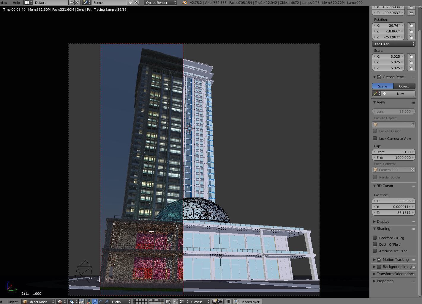Skyscraper 6 tall building lit up at night 3D model_4