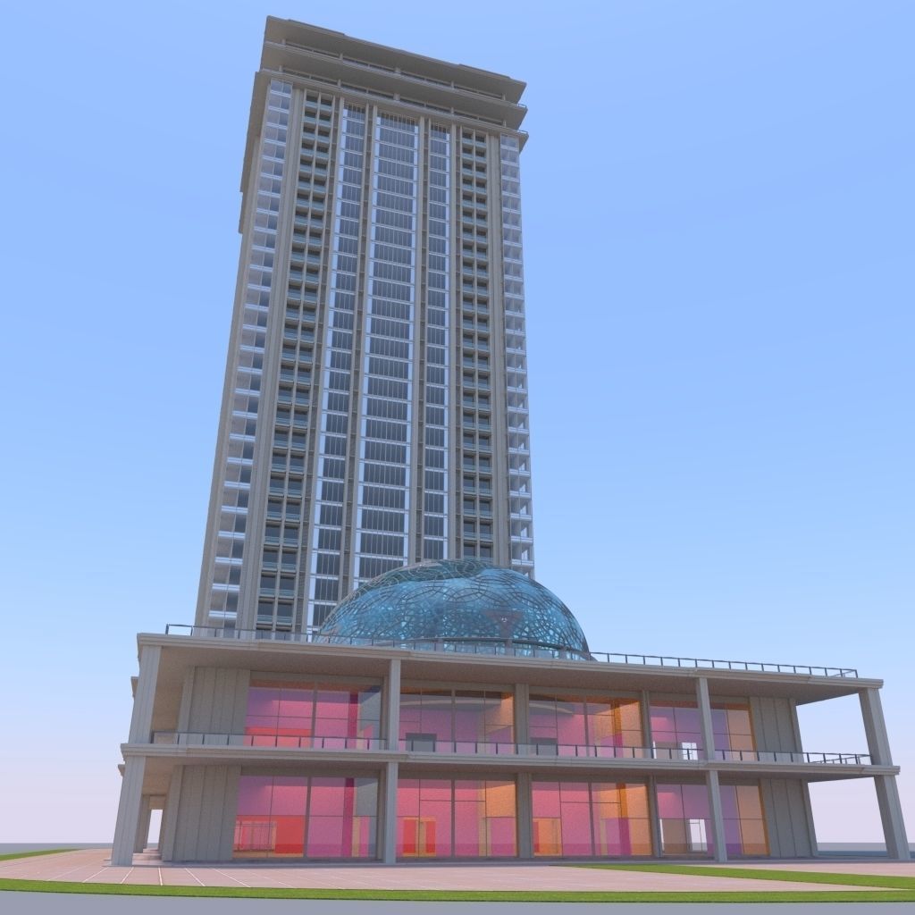 Skyscraper 6 tall building lit up at night 3D model_3