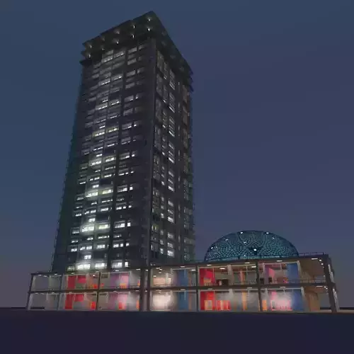 Skyscraper 6 tall building lit up at night 3D model