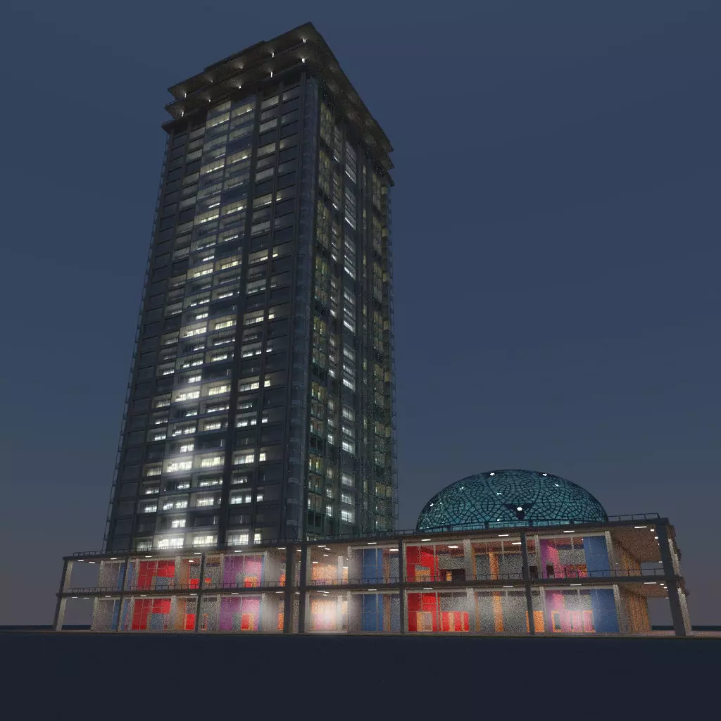 Skyscraper 6 tall building lit up at night 3D model_0
