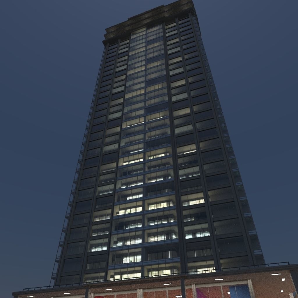 Skyscraper 6 tall building lit up at night 3D model_2