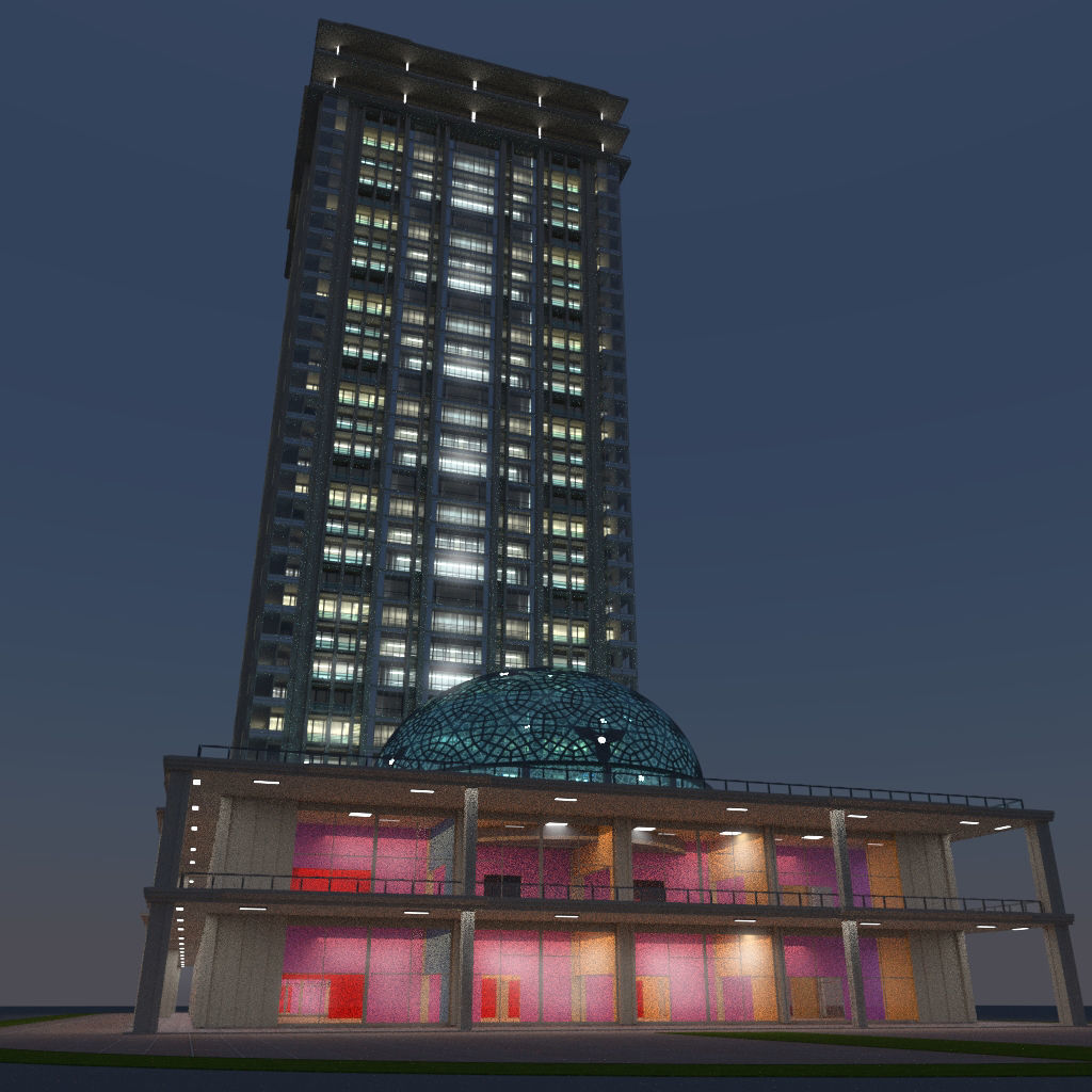 Skyscraper 6 tall building lit up at night 3D model_1