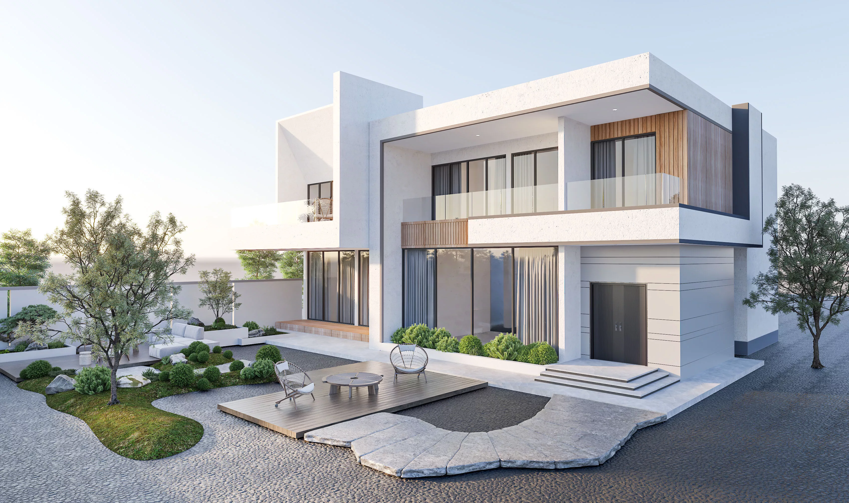 Modern detached villa - exterior of residential house 3D model
