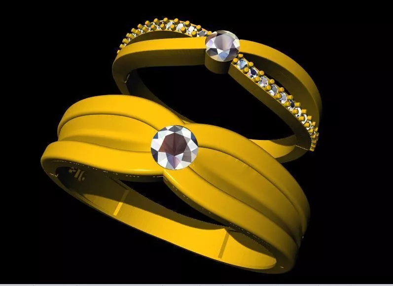 solitaire diamond couple band ring 3dm file 3D print model