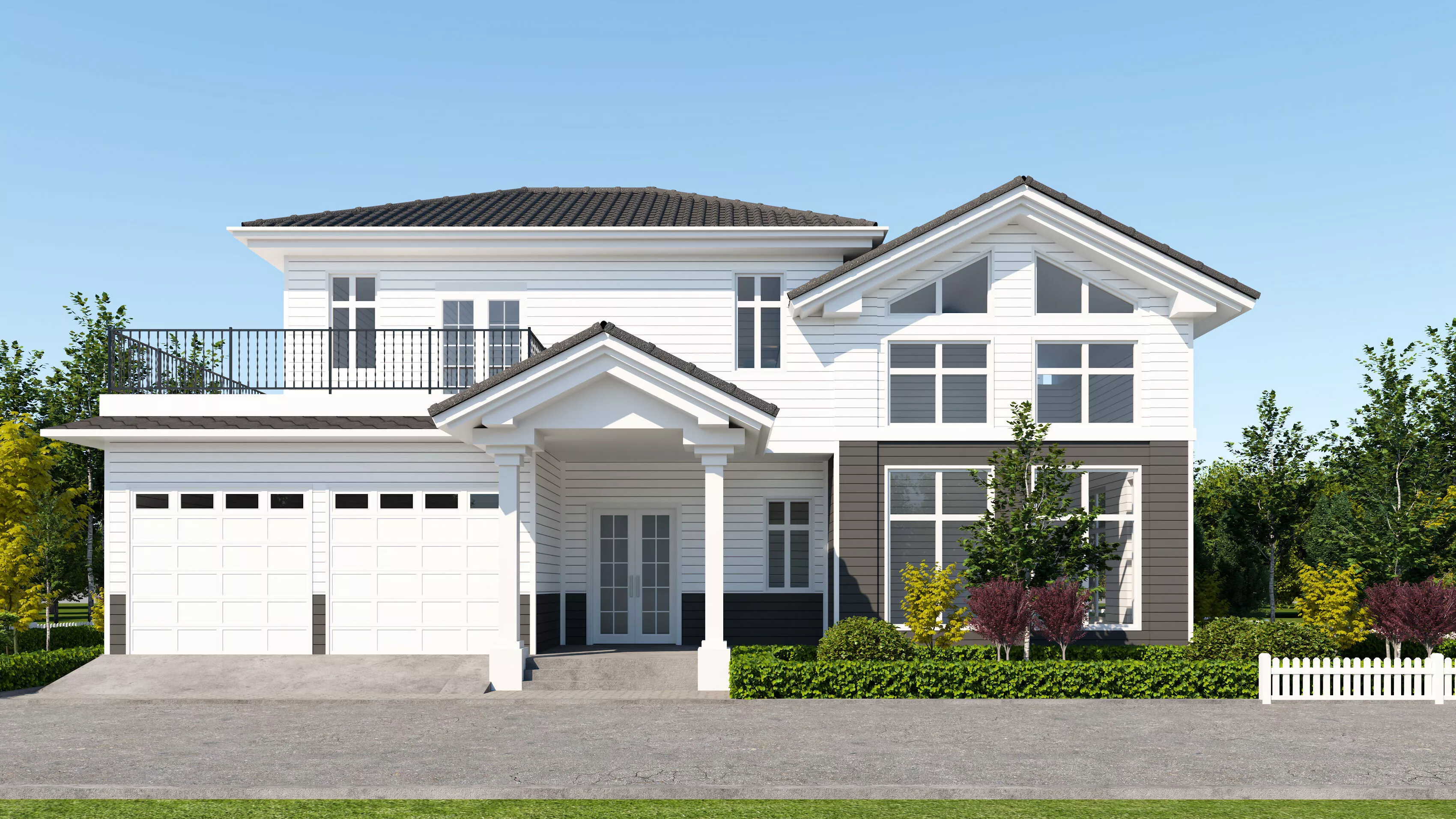 Appearance of American-style double-story detached villa 3D model