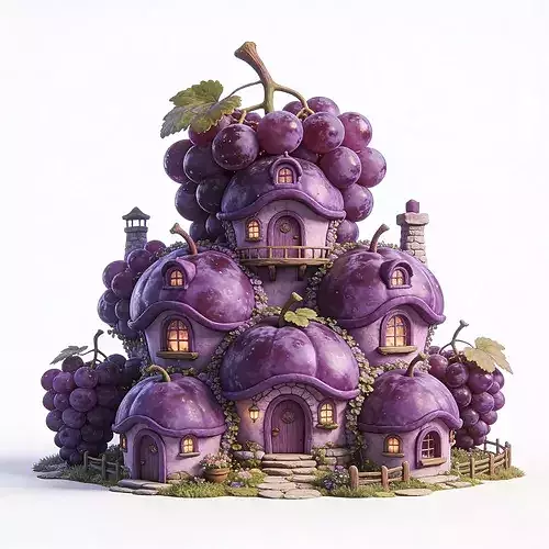 Stylized 3D Whimsical Grape House Model