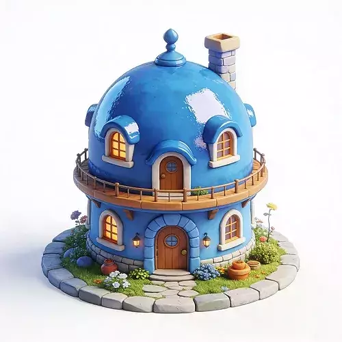 Stylized 3D Whimsical Blueberry House Model