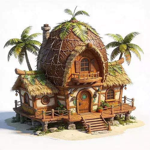 Stylized 3D Whimsical Coconut House Model