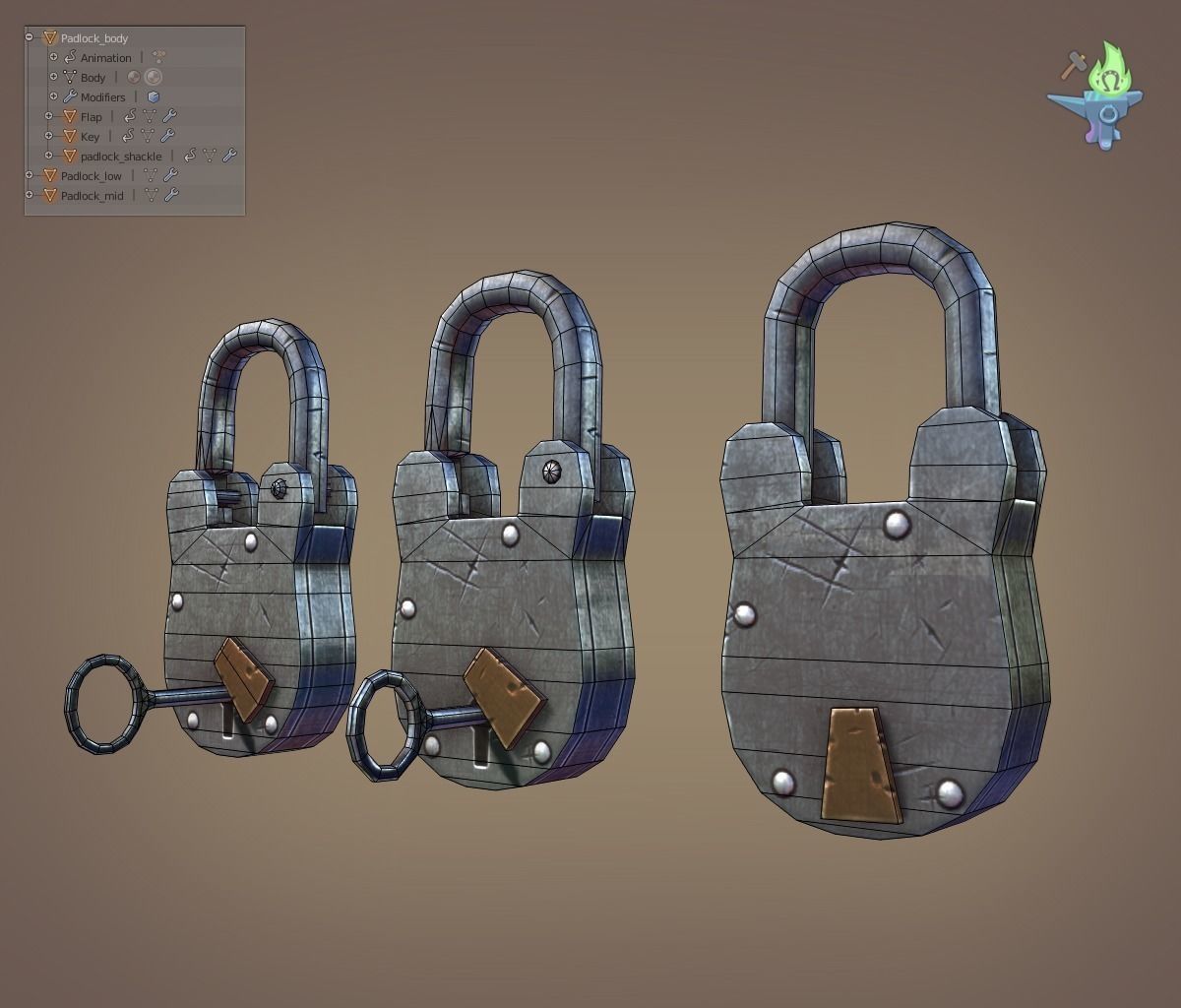Medieval padlock Low-poly 3D model_6