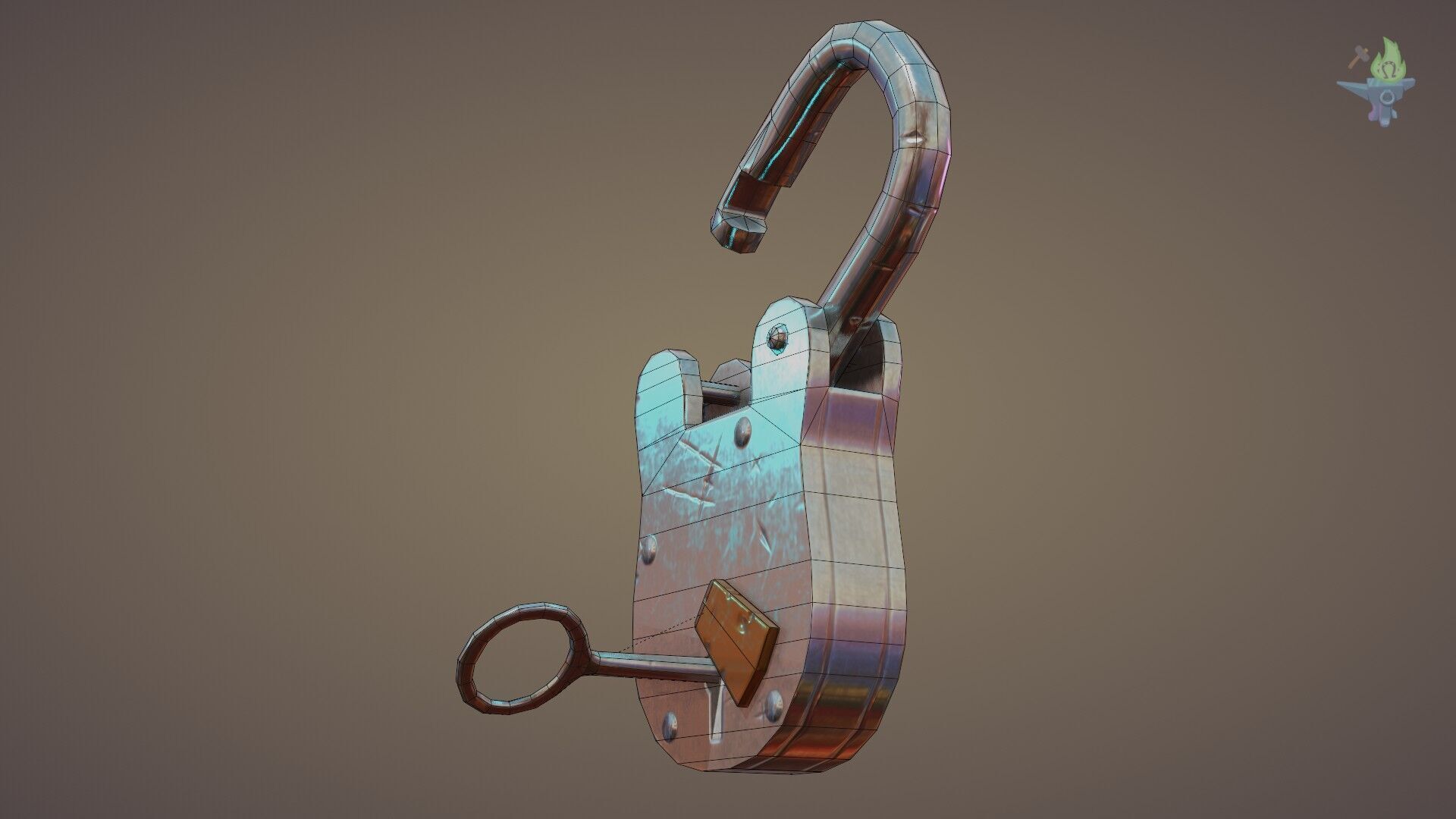 Medieval padlock Low-poly 3D model_33