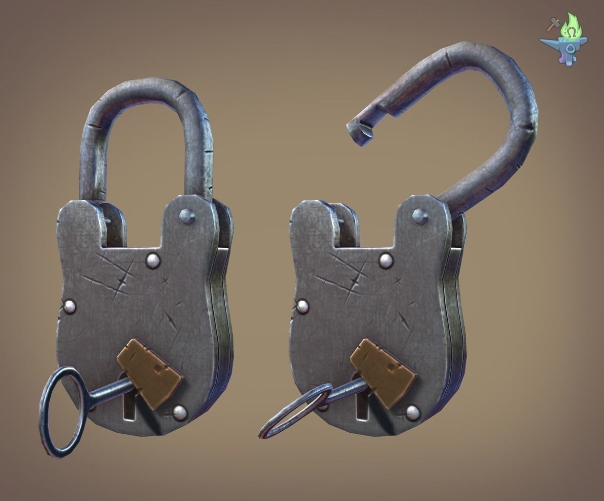 Medieval padlock Low-poly 3D model_0