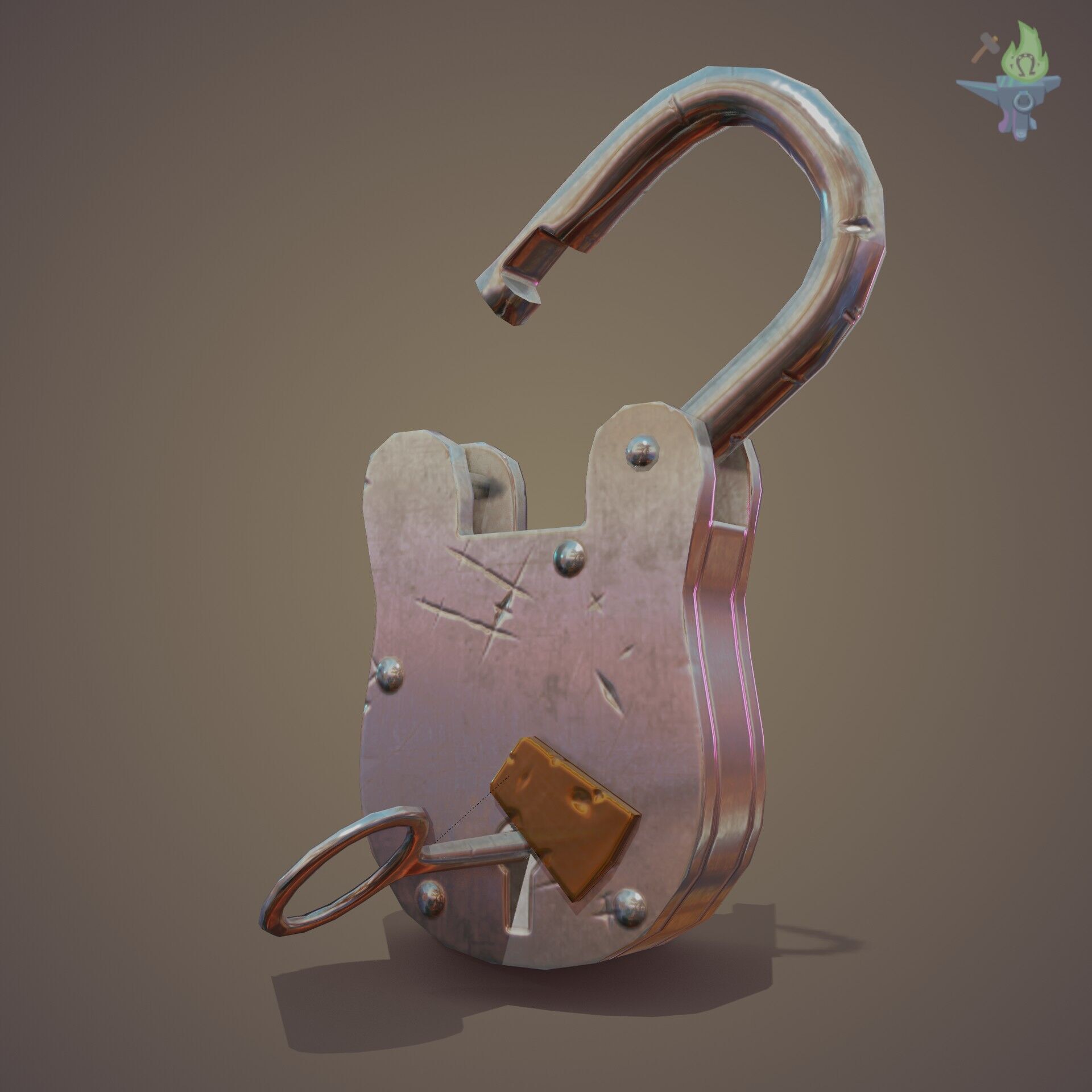 Medieval padlock Low-poly 3D model_27