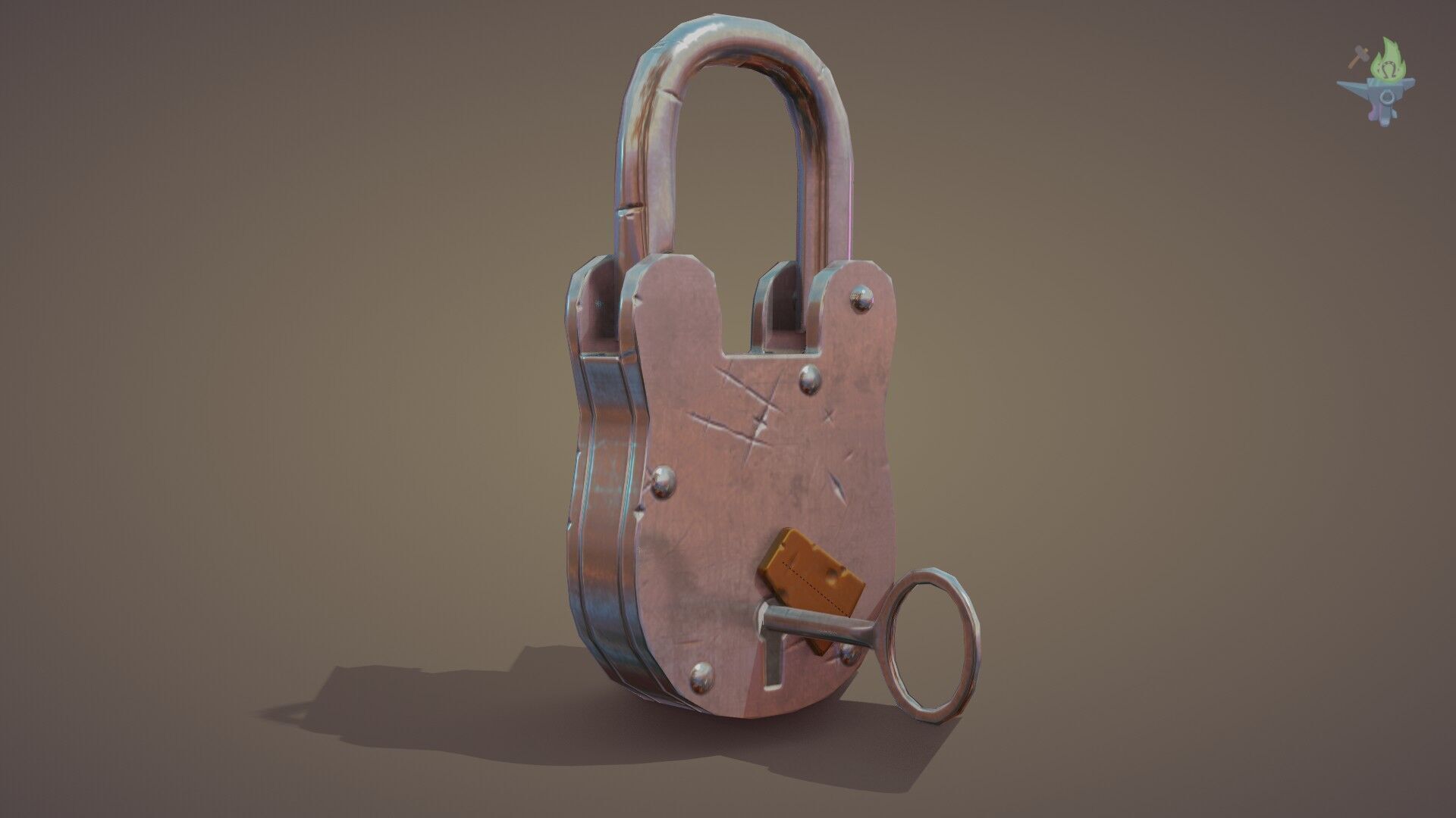 Medieval padlock Low-poly 3D model_21